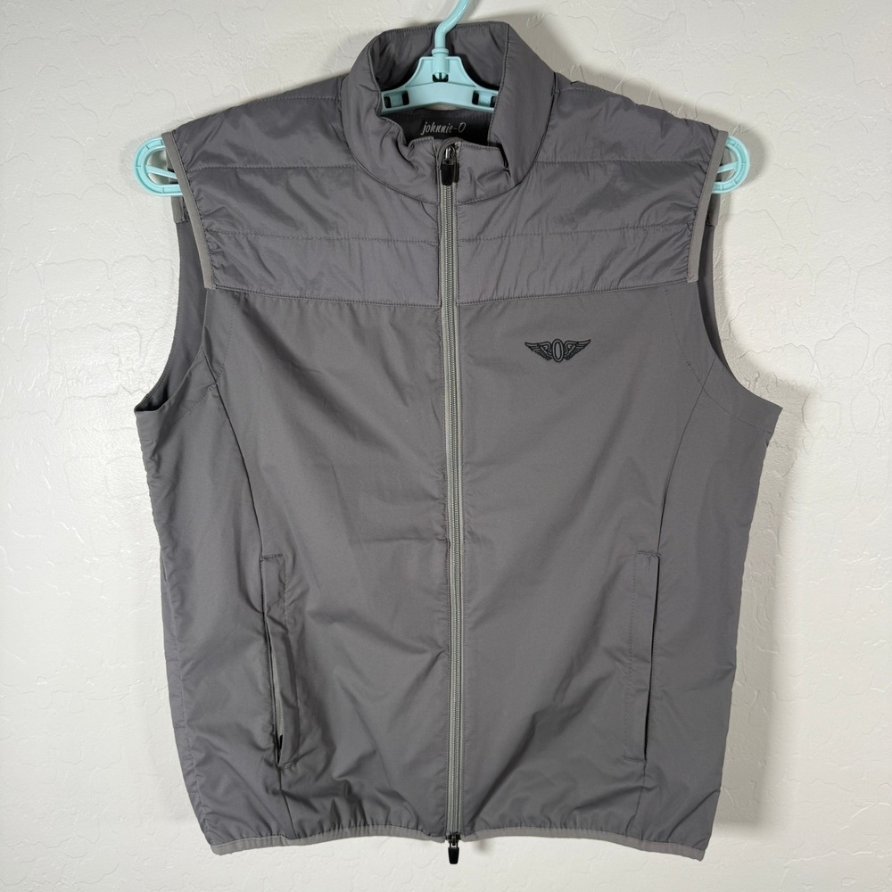 Johnnie-O Quilted Vest Mens Medium Gray Olympic Golf Full Zip Sleeveless Golf